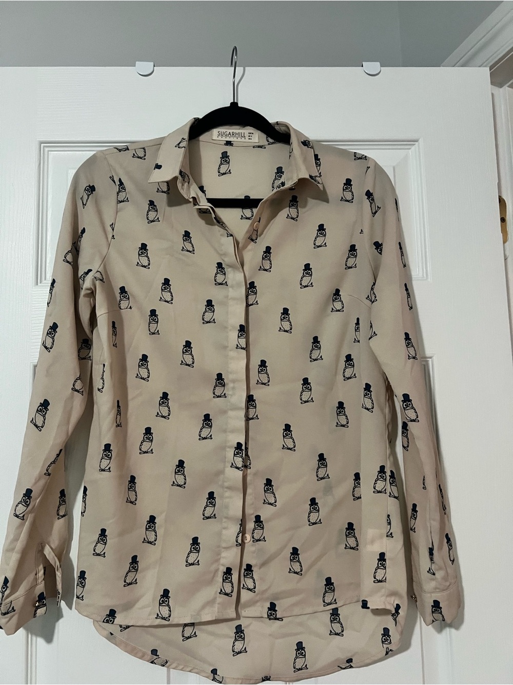 Sugarhill Beige Owl Print Button-Up Shirt